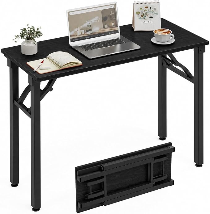 XBurmo Folding Desk Foldable Table, No Assembly 35.8" Foldable Desk Space-Saving Workstation for Small Space, Computer Table, Flat Storage for Home Office, Bedroom, Dorm, Study Room, Dark Oak