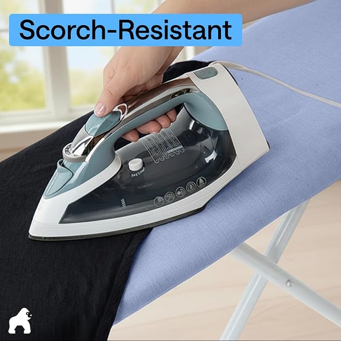 GORILLA GRIP The Original Ironing Board Cover and Pad, Silicone Coating, 400°F Scorch Resistant Thick Padding, Heavy Duty Iron Covers Standard Boards, Hook and Loop Fastener Strap, Blue 13x43