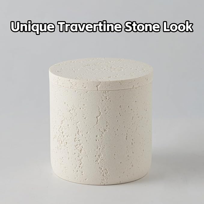 Bathroom Accessories Set,4 PCS Travertine Stone Look Collection,Cream | Modern Bath Organizer with 13.53OZ Soap Dispenser,Toothbrush Holder,Tumbler,Vanity Tray,2PCS Cotton Swab Jars for Countertop
