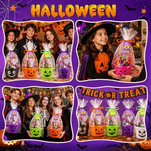 Halloween Plastic Pumpkin Candy Buckets Gift Set,24-Pcs(6 Colors)