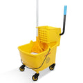 35 Qt Commercial Mop Bucket with Side Press Wringer on Wheels,Yellow Industrial Mops and Bucket Set for Floor Cleaning,Including 1 Industrial Mop ﻿
