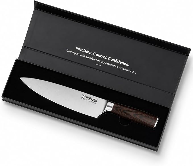 Chef Knife, 8 Inch High Carbon Stainless Steel Sharp Kitchen Knife with Ergonomic Pakkawood,Gift Box for Family & Restaurants