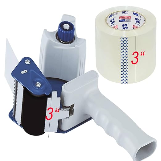 PERFECTAPE 3" Heavy Duty Packing Tape 1 Roll with 3" Tape Gun, 3" x 65Y | Clear, 2.7 mil, Ultra Strong, Refill for Packaging and Shipping