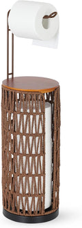 Trongee Freestanding Toilet Paper Holder with Storage,3 Rolls of Rattan Tissue Holder for Bathroom,Woven Toilet Paper Roll Holder Stand,Boho Bathroom Decor Farmhouse Toilet Paper Storage-Deep Brown