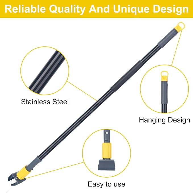 KeFanta Metal Mop Handle Commercial Heavy Duty,58" Industrial Mop Stick with Jaw Clamp,Wet Gripper Mops Head Replacement Holder for Floor Cleaning