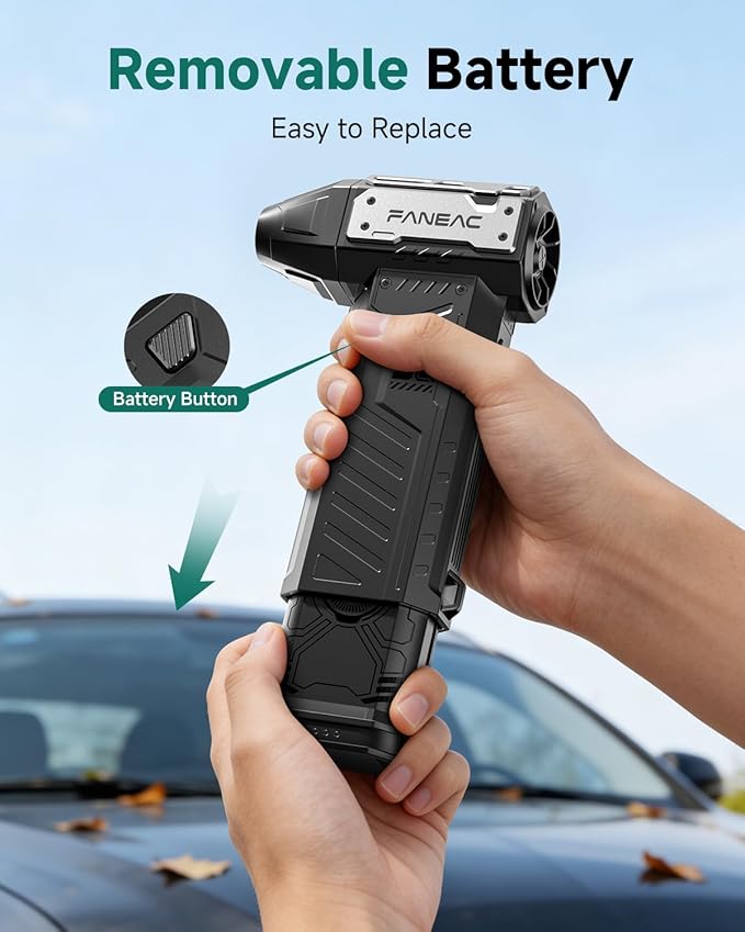 Compressed Air Duster - 2 Swappable Battey Packs and 4 Nozzles, Rechargeable Air Duster, 3-Speed Cordless Air Duster for Dust/Snow Cleaning (2-yr Warranty)