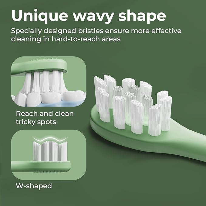 ODAY Plant-Based Electric Toothbrush Heads, Long-Lasting Replacement Brush Heads, Compatible Only with Sonic Electric Toothbrush Green - Pack of 3