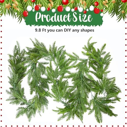 9.8 Ft Realistic Touch Norfolk Pine Garland, Christmas Garland for Mantle