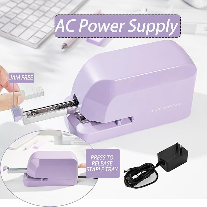 Heavy Duty Electric Stapler Value Pack, 45 Sheet Capacity, Includes 1500 Staples & Staple Remover, No-Jam, Faster Stapling, Automatic Stapler Desktop,AC Adapter Powered (Purple)