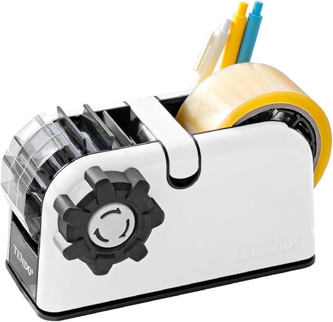 [TENDO°] TENDO Multi-Section Tape Dispenser, Custom Width Tape Cutter with 4 Cutting Sections, Built-in Safety Blade, Ergonomic Grip for Packing and Office Use, ZO-508(White)
