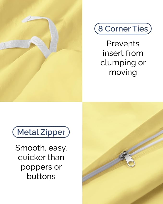 Duvet Cover Twin/Twin XL Size Set - Extra Soft Twin/Twin XL Duvet Cover 68" x 90" with 1 Pillow Sham for Women, Men, Kids & Teens - Comfy, Easy-Care & Fade Free with Zipper Closures and Ties (Yellow)