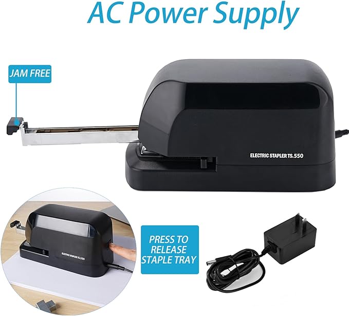 Heavy Duty Electric Stapler Value Pack, 45 Sheet Capacity, Includes 1500 Staples & Staple Remover, No-Jam, Faster Stapling, Automatic Stapler Desktop,AC Adapter Powered (Black)