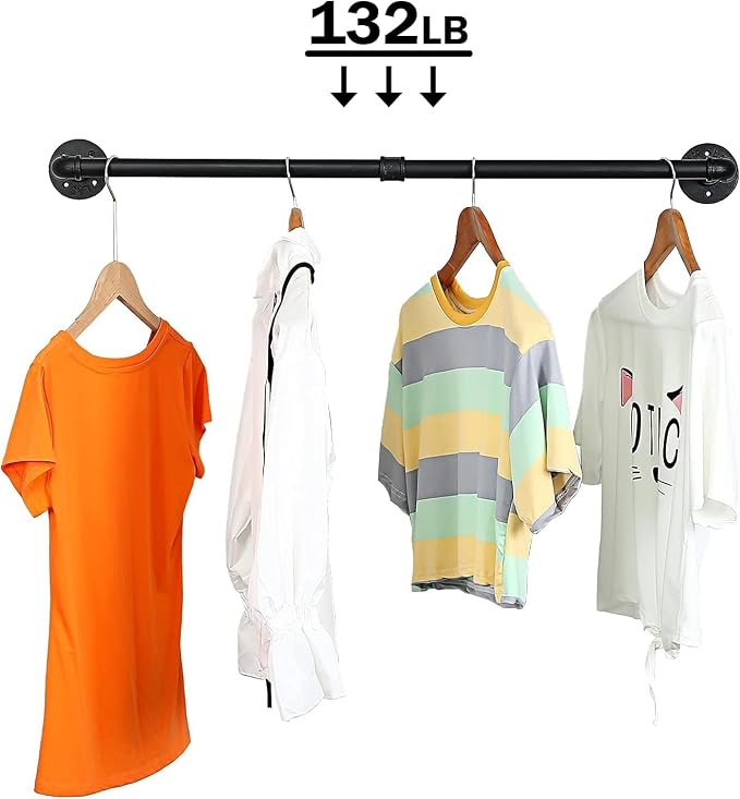 Oroonoko 36inch Industrial Pipe Clothes Rack Wall Mount For Hanging Rod Bar for Laundry Room Up to Max Load 135Lb