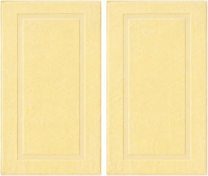 SALBAKOS 2-Piece 100% Turkish Cotton Bath Mat Towel, 20x34 inch, Yellow | Bathroom Floor Towels, Thick Soft Most Absorbent Quick-Dry Durable Large Size Foot Rug, Premium Hotel Quality Made in Turkey