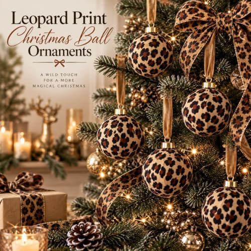 Outus 18Pcs Leopard Print Christmas Ball Ornaments Wild Glam Decor for Tree