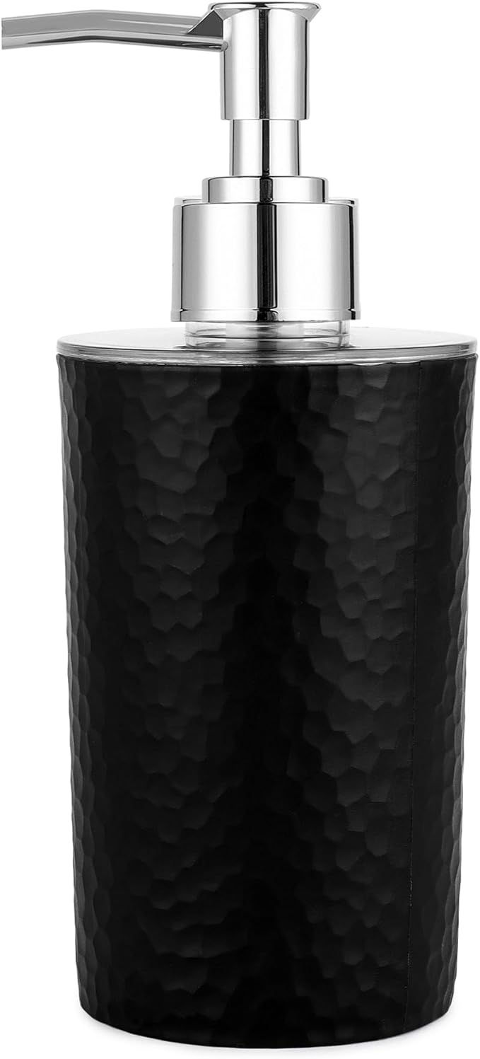 Bathroom Accessories Set of 3, Toothbrush Holder, Liquid Soap Dispenser & Tray, Unbreakable Plastic Organizer for Sink & Bathroom Essentials, Handwash, Sanitizer, Shampoo, Lotion (Black)