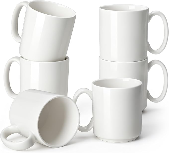 vancasso Porcelain Coffee Mugs Set of 6, 12 Oz Coffee Cups for Latte, Cappuccino, Tea & Hot Cocoa, Modern Minimalist Mug Set for Home & Office, Microwave & Dishwasher Safe, White