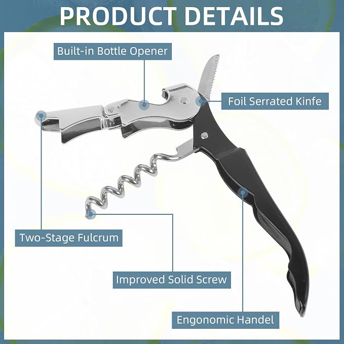 48 Pack Black Corkscrew Wine Openers Upgraded Heavy Duty Stainless Steel Wine Opener Bulk Double Hinged Wine Key for Serves Waiters Bartenders Party Wine Opener Favor (Black)