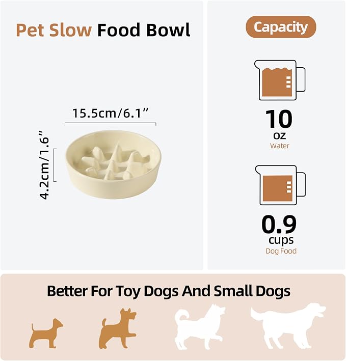 Havniva Dog Bowls Slow Feeder, Ceramic Slow Feeder Dog Bowls for Fast Eater | 0.9 Cups Dog Food Bowl Puzzle Feeder, Slow Feeding Bowls for Small Breed, Non-Slip Base, Anti-Choking