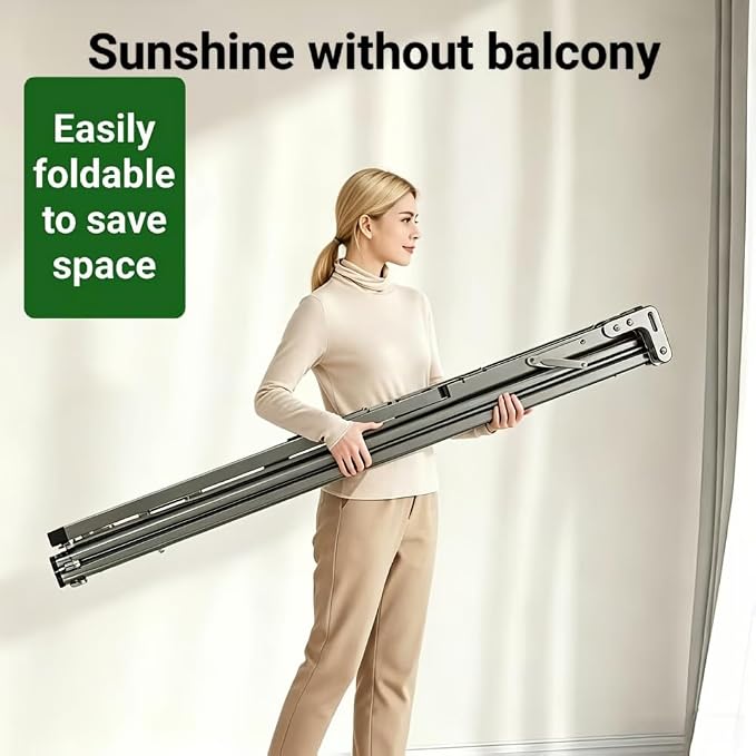 Telescopic Folding Floor Clothes Drying Rack, Thickened Steel Pipe, Household Balcony & Outdoor Clothes Hanging Rod with Drying Net (Mini)