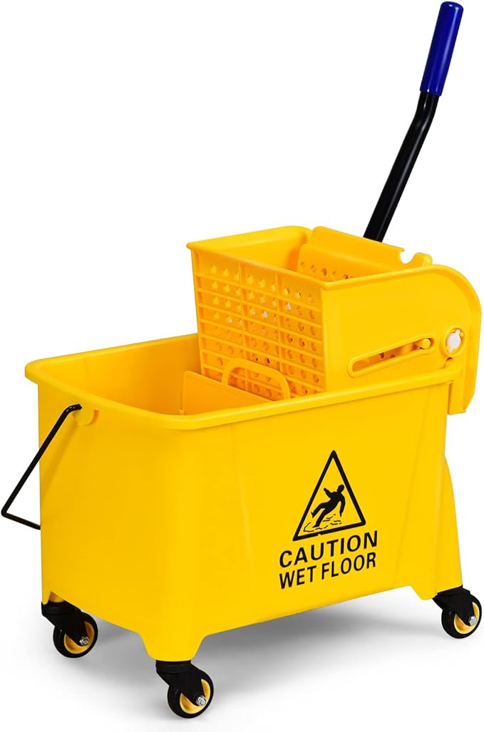 ARLIME Commercial Mop Bucket with Wringer, 21 Quart Capacity Portable Wringer Trolley, Side Press Floor Cleaning Wavebrake w/Handle, Small Mop Bucket on Wheels for Home, Industrial, Yellow | Portable Wringer Trolley, Side Press Floor Cleaning Wavebrake...