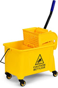 ARLIME Commercial Mop Bucket with Wringer, 21 Quart Capacity Portable Wringer Trolley, Side Press Floor Cleaning Wavebrake w/Handle, Small Mop Bucket on Wheels for Home, Industrial, Yellow | Portable Wringer Trolley, Side Press Floor Cleaning Wavebrake...
