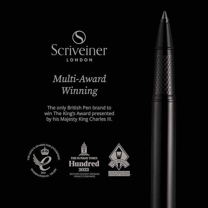 Scriveiner Gun-Metal Rollerball Pen - Stunning Luxury Pen, Schmidt Ink Refill, Best Roller Ball Gift Set for Men & Women, Professional, Executive Office, Nice Pens