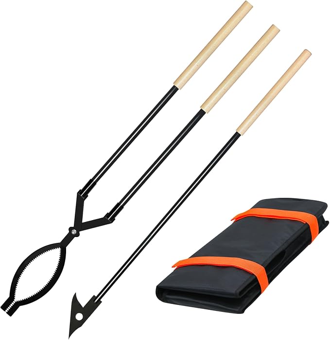 42 Inch Detachable Fire Tongs and Poker Set with Carrying Bag | Heavy Duty Fire Pit Tools, Log Grabber for Indoor Outdoor Use, Perfect for Fireplace, Fire Pit, Campfire, Wood Burning Stove