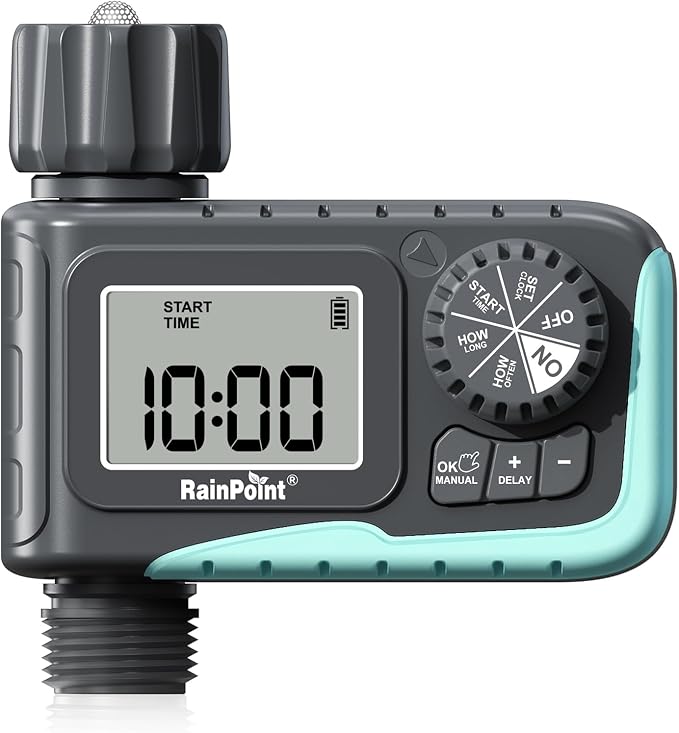 RAINPOINT Sprinkler Timer, Programmable Water Timer for Garden Hose, Outdoor Soaker Hose Timed with Rain Delay/Manual/Automatic Watering System, Digital Irrigation for Yard, Lawn, 1 Outlet