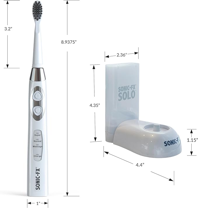 Sonic-FX Solo Electric Toothbrush w/ 10 Brush Heads + 1 Interdental, Charcoal Bristles, Rechargeable, Charging/Storage Base, 3 Brush Modes, Smart Timer, 2 Months Use on Full Charge, Coral Color