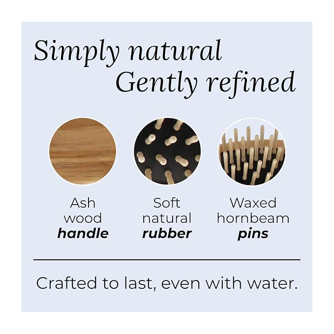 TEK | Rectangular Wooden Hair Brush Medium with Short Rounded Teeth in Natural Ash Wood, Ideal for Detangling, Styling and Daily Care of Short and Medium-Lenght Hair | 22x5.5cm | Handmade in Italy