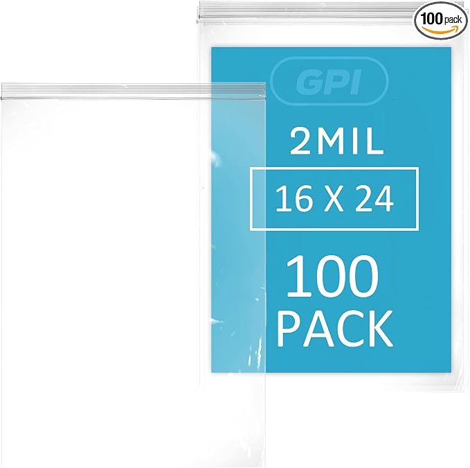 GPI - 16" x 24" Extra Large Reclosable Zip Bags - Pack of 100-2 Mil Thick, Clear Plastic Zipper Lock Bags, Strong & Durable Resealable Poly Baggies For Clothing, Travel, Storage & Packaging.
