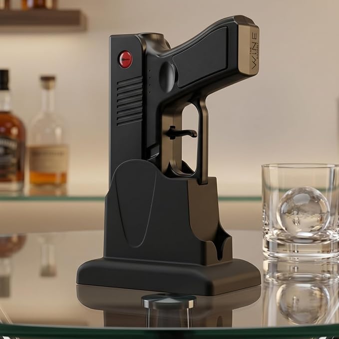 Electric Gun Wine Corkscrew Bottle Opener - Rechargeable Holster Base Cordless Battery - Automatically Open Wines Multifunctional Electronic Cork Puller - Guns Enthusiasts Gift & Vino Lovers (Black)