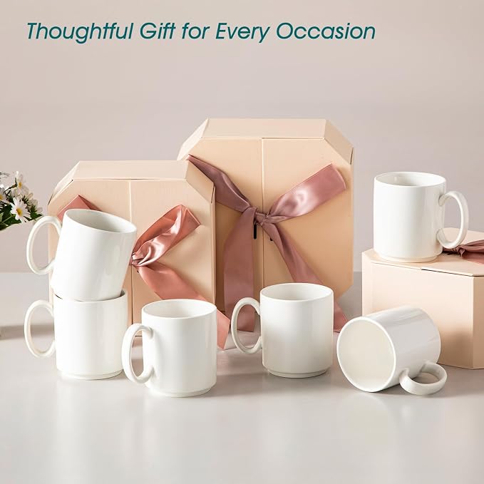 vancasso Porcelain Coffee Mugs Set of 6, 16 oz Coffee Cups for Latte, Cappuccino, Tea & Hot Cocoa, Modern Minimalist Mug Set for Home & Office, Microwave & Dishwasher Safe, White