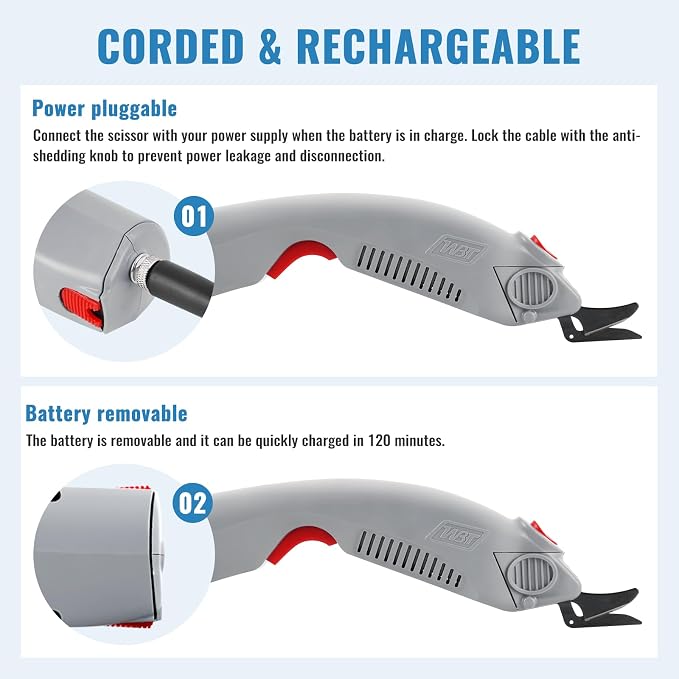 MXBAOHENG Wbt-1 Electric Scissors Cordless & Corded Use | Rechargeable Cardboard Cutter with A Blade, for Cutting Fabric/Leather/Carpet/Rubber