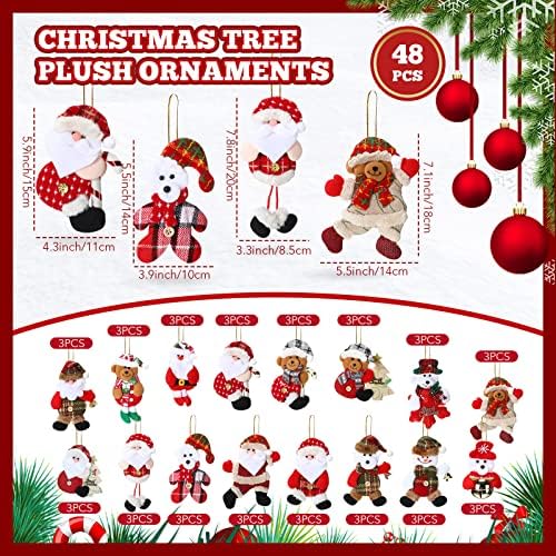 Jerify 48 Pcs Christmas Tree Plush Ornaments Xmas Hanging Decorations, Cute