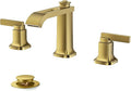 FORIOUS 3 Hole Gold Sink Bathroom Faucet for Vanity with Metal Pop Up Drain, 8 Inch Widespread Bathroom Faucets 2-Handle, Elegant Mordern Waterfall Design