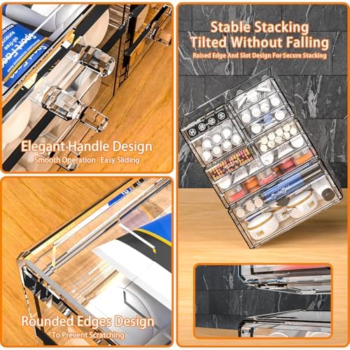 Acrylic Clear Makeup Organizer Countertop,Stackable Skincare Organizer for Vanity With 8 Drawers,Large Plastic Desk Accessories Organization,Bathroom Cosmetic Organizer Countertop for Beauty,Skin Care