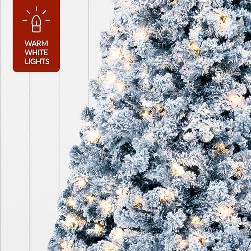 Best Choice Products Pre-Lit Ice Blue Christmas Tree, 7.5ft Artificial Flocked Full Fir Tree, Holiday Decoration w/ 550 Lights, 1,346 Branch Tips