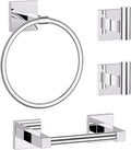 Towel Ring Set 4 Piece Bathroom Hardware Set Includes Towel Ring 2 Towel Hooks and Toilet Paper Holder Stainless Steel Wall Mounted (Polished Chrome)