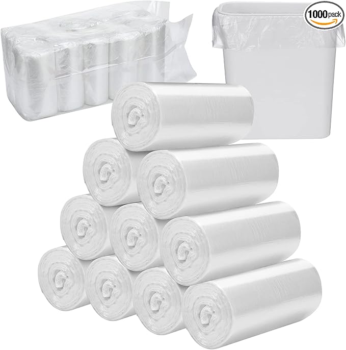 Zubebe 1000 Pcs/ 10 Roll Sanitary Napkin Receptacle Liner, Sanitary Napkin Disposal Bags Feminine Hygiene Disposal Bags Women Personal Supplies for Tampon Bathroom, 15.75 x 15.75 Inch
