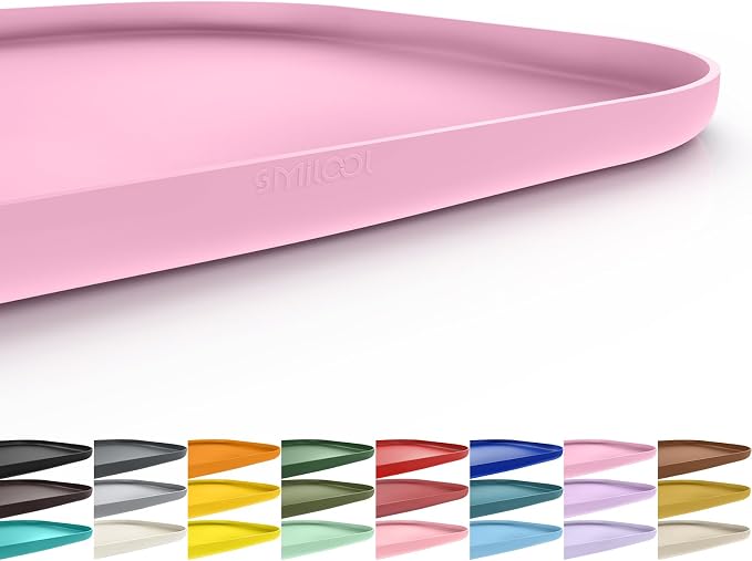 SMILOOL Waterproof Silicone Pet Food Mat with Raised Edge for Dog & Cat | 22" x 14" Non-Slip Pet Feeding Mats with Lip for Food & Water Bowl, Food Grade, Easy Cleaning, Pink