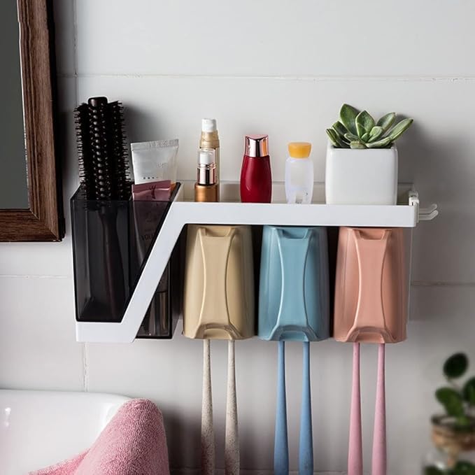 Toothbrush Rack Toothbrush Holder Wall-Mounted Bathroom Toothbrush Holder with Sink and Cups for Toothbrush and Toothpaste Storage Bathroom Toothbrush Holder
