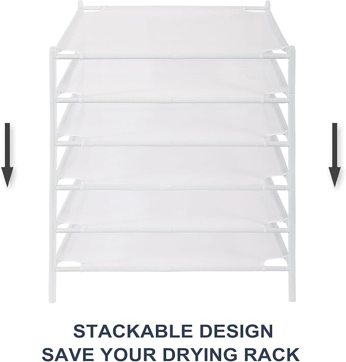STO STO Sweater Drying Rack, 6-Pack Stackable Mesh Clothes Drying Rack, Laundry Drying Rack for Sweaters, Socks, Toys, White
