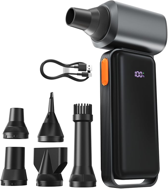 Super Power M200X Electric Air Duster-150000RPM Rechargeable Mini Blower, Compressed Air Duster, Strongest Airflow Brushless Motor, 5-Speed HD Display, Dust for PC, Keyboard, House, Outdoor and Car