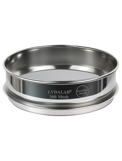 All 304 Stainless Steel 300 Mesh Test Sieve (0.050mm Aperture), 8 Inch/20cm Diameter, Ultra Fine Micron Filter, Lab Sifter for Chemical Research, Inks & Pigment Testing