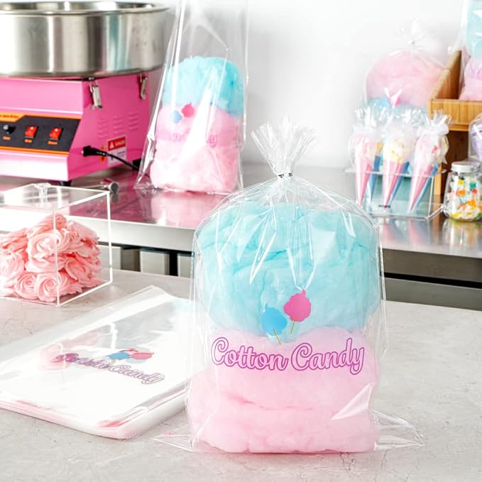 Bag Tek 12 x 18 Inch Bags For Cotton Candys, 100 Greaseproof Cottons Candy Bags - Hot & Cold Friendly, Freezable, Clear PE Plastic Cotton Candy Favor Bag, For Favors Or Goodie Bags - Restaurantware