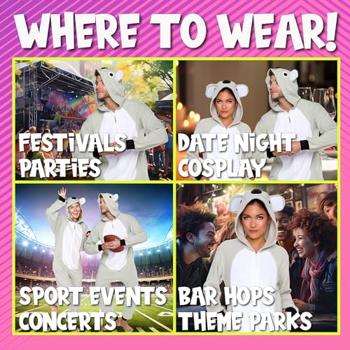 Funziez! Slim Fit Adult Onesie - Animal Costume - Plush Unisex Halloween One Piece Cosplay Suit for Women and Men