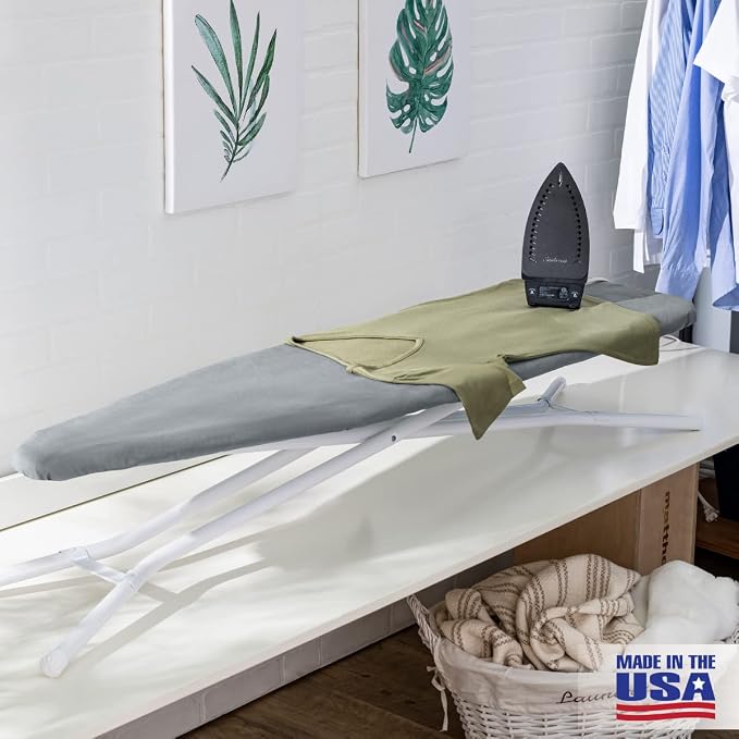 Full Size Ironing Board Made in USA – Dark Grey by Seymour Home Products 4 Heavy-Duty Steel Legs Perforated Top for Steam Includes Cover & Pad Sturdy, Foldable Iron Board for Home & Laundry