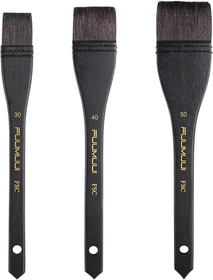 Flat Watercolor Brushes, 3pcs Professional Squirrel Hair Flat Hake Brushes Set, Artists Scale Large Paint Brush with Long Handle for Watercolor and Acrylic Paints